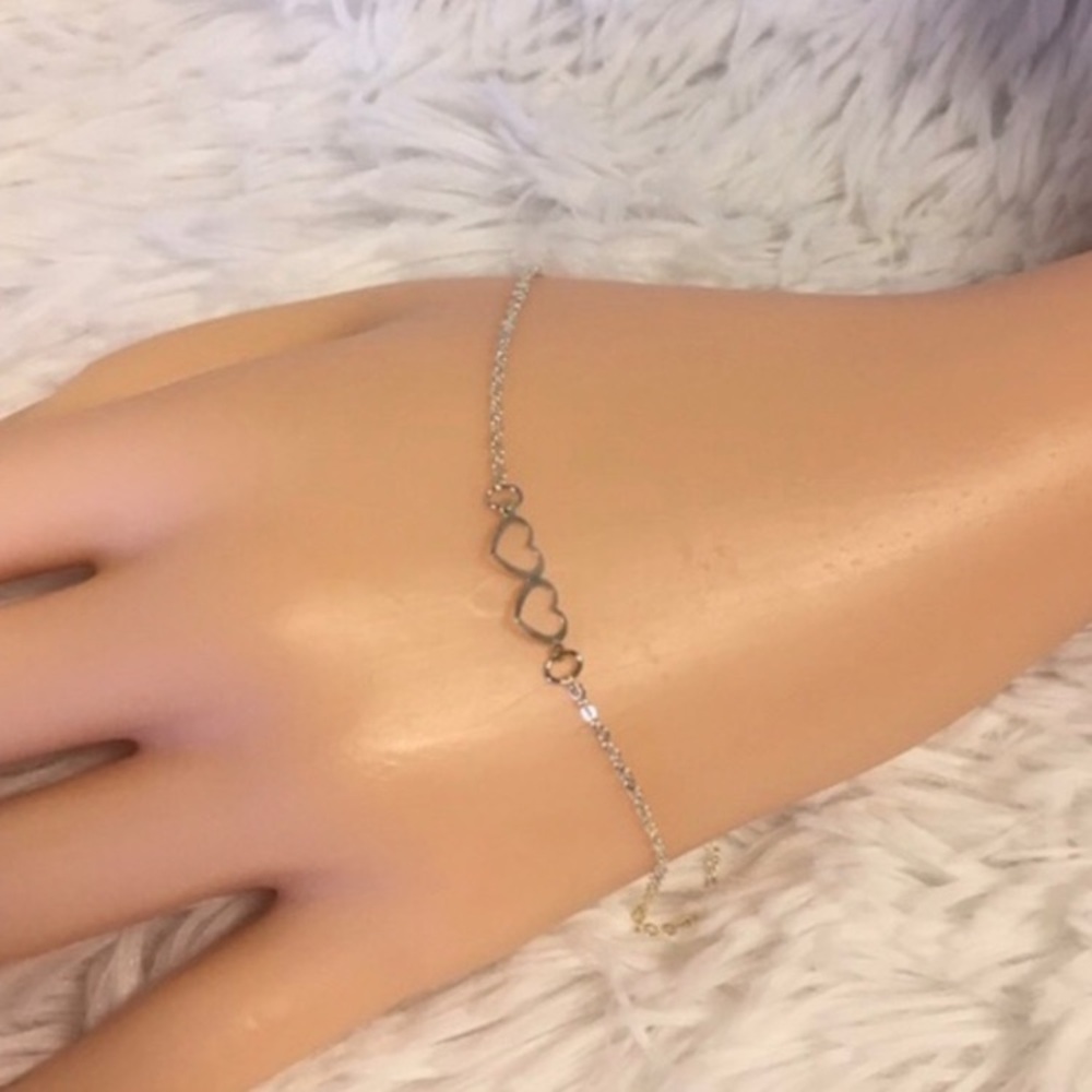 Vintage Dainty Silver Double Heart Chain Bracelet